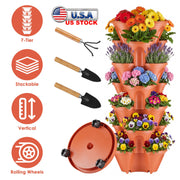 7-Tier Stackable Vertical Planter with Wheels and Drainage