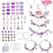 66Pcs Charm Bracelet Making Kit Kids\' Jewelry Necklace Making Kits Colorful DIY Charm Beads Pendant SetÊJewelry Decor Supplies with Gift Box for 5-12