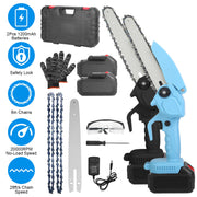 Electric Mini Chainsaw Portable Handheld Cordless Small Chain Saw Battery Powered with 2Pcs 1200mAh Rechargeable Batteries 8in Chains Gloves Goggles f