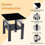 Tempered Glass Side Table 2-Tier Black End Table Set of 2