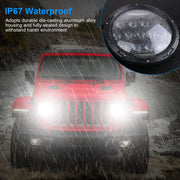 2Pcs 7In 75W Round LED Headlight 3500LM Halo Car Headlamp with DRL High Low Beam for Jeep Wrangler TJ JK CJ with H4 to H13 Adapters Plug and Play