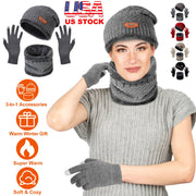Winter Knitted Hat Scarf Gloves 3Pcs Winter Warm Beanie and Touch Screen Gloves Scarf Set Knit Beanie Skull Cap Neck Warmer Mittens for Men Women