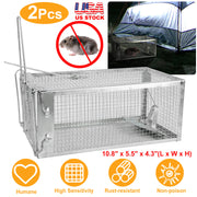 2 Pack Rat Trap Cage Humane Live Rodent Trap Cage Galvanized Iron Mice Mouse Control Bait Catch with Detachable U Shaped Rod