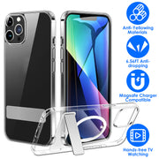 Magnetic Metal Kickstand Clear Case Shockproof Anti Yellowing Phone Cover Compatible with Magsafe Fit for IOS Phone 14 Pro
