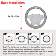 Steering Wheel Cover 14.5in-15in Diameter Universal Fiber Leather Car Steering Wheel Protector Breathable Anti-Slip Odor Free