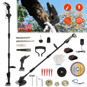 3-in-1 Cordless Electric Pole Saw & Mini Chainsaw & Grass Trimmer Kit with Adjustable Length 2Pcs 21V 1500mAh Batteries 4in/6in Chains Saw Blade 5Pcs