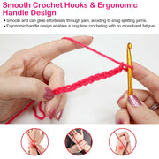 22Pcs Multi-Color Crochet Hook Needles Aluminum Handle Sewing Kit DIY Hand Knitting Craft Art Tools Weave Yarn Set 0.6mm-6.5mm w/ Storage Case