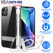 Magnetic Metal Kickstand Clear Case Shockproof Anti Yellowing Phone Cover Compatible with Magsafe Fit for IOS Phone 14 Pro