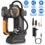 140W 150PSI 21V Battery Powered Tire Inflator Cordless Air Pump  Digital Air Compressor with LED Light for Cars Motorcycles Bicycles Balls