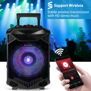 Wireless Party Speaker 12in Woofer Bass Party Speaker w/ Cordless Microphone FM Radio USB Reading MMC Car Slot Aux-In Flashing LED Colorful Lights