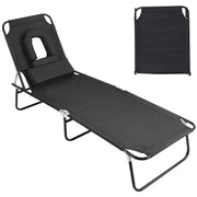Folding Beach Lounge Chair Face DownÊTanning Chaise Sunbathing Recliner 265LBS Max Load with 5-Angle Backrest 3 Removable Pillows for Beach Pool Lawn