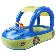 Baby Inflatable Pool Float Car Shaped Toddler Swimming Float Boat Pool Toy Infant Swim Ring Pool with Sun Protection Canopy for 1-3 Year-Old Kids Infa