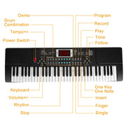 61 Keys Digital Music Electronic Keyboard Electric Musical Piano Instrument Kids Learning Keyboard w/ Stand Microphone For Beginners