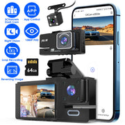 WiFi FHD 1080P Car Dash Cam 3 Channels Front Rear Inside Dash Camera with Loop Recording Reversing Image Night Vision 170¡ Wide Angle Support 64G MMC