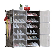 6-Tier 2-Row Shoe Rack Organizer Stackable Free Standing Shoe Storage Shelf Plastic Shoe Cabinet Tower with Transparent Doors for Heels Boots Slippers