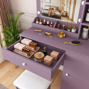 Purple Vanity Desk with Lighted Mirror & Padded Stool