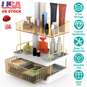 3 Tier Makeup Organizer for Vanity Large Capacity Skincare Shelf Bathroom Countertop Organizer with Drawer for Lipsticks Lotion Toner Perfumer Masks