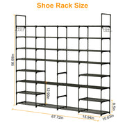 8-Tier 4-Row Shoe Rack Metal Shoe Storage Shelf Free Standing Large Shoe Stand 56 Pairs Shoe Tower Unit Tall Shoe Organizer with 2 Hooks for Entryway