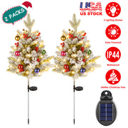 2Pcs Solar Powered Lighted Christmas Tree Urn Filler With Light Artificial Xmas Trees Light with Berries Decor Balls LED Pathway Pine Tree IP44 Waterp