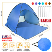 Pop Up Beach Tent Sun Shade Shelter Anti-UV Automatic Waterproof Tent Canopy for 2/3 Man with Net Window Storage Bag for Outdoor Beach Camping Fishing P