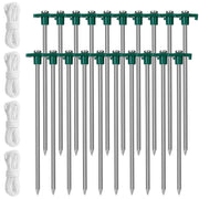 Tent Pegs Ropes Set 20Pcs 9.8in Heavy Duty Tent Stakes Nails Spike with 4x 9.8ft Nylon Ropes Tent Pop Up Canopy Stakes