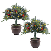 2Pcs Christmas Tree Urn Filler With Light Artificial Lighted Xmas Trees Light with Cones Berries Holiday Planter Filler LED Pathway Pine Tree IP44 Wat
