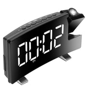 Projection Alarm Clock with Radio Function 7.7In Curved-Screen LED Digital Alarm Clock w/ Dual Alarms 4 Dimmer 12/24 Hour USB Charging Port 180¡ Rotat