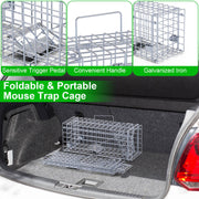 2Pcs Foldable Rat Trap Cage Humane Live Rodent Trap Cage Galvanized Iron Mice Mouse Control Bait Catch with Detachable L Shaped Rod For Kitchen Garden