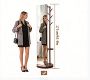 Full Length Rotating Mirror with Coat Rack & Storage Shelf