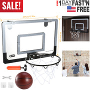 Mini Basketball Hoop System Set Over the Door with Backboard Breakaway Rim Basketball Pump Tools Easy Installation Indoor Kids Adults