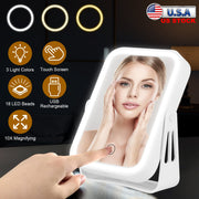 10X Magnifying Lighted Makeup Mirror Double Sided Travel Makeup Mirror with 3 Light Colors Touch Screen USB Rechargeable