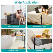 C-Shaped Bathtub Tray Table With Adjustable Height 360° Rotatable Desktop Freestanding Bath Caddy Against Wall Couch Bed Sofa Side Table