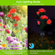 2Pcs Solar Powered Lights Outdoor Rose Flower LED Decorative Lamp Water Resistant Pathway Stake Lights For Garden Patio Yard Walkway