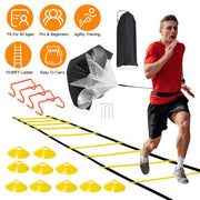 Speed Agility Training Equipment Set For Pro Beginner Including Cones Parachute Stakes Hurdles 19.68FT Ladder with Carrying Bag Soccer Football Basket