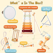 8Pcs Toddler Musical Toys Wooden Montessori Musical Instruments with Xylophone Tambourine Maracas for Boys Girls Aged 3 4 5 Years Old