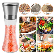 Stainless Steel Salt Pepper Grinder Tall Glass Sea Salt & Pepper Mill Shaker w/ Adjustable Coarseness