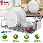 Dish Drying Rack Stainless Steel Dish Rack with  Drainboard Cutlery Holder Kitchen Dish Organizer