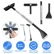 2 In 1 Ice Scraper Extendable Car Snow Brush Telescopic Snow Removal Tool Automobile Snow Shovel Frost Removal with 360¡ Pivoting Brush Head Sponge Gr