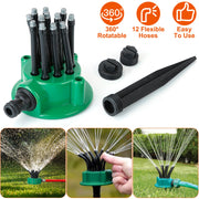 12-Tube Automatic Lawn Sprinkler with 360° Rotation