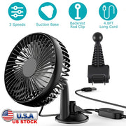 Car Cooling Fan Portable Rotatable USB Vehicle Fan Backseat Clip Fan Dashboard Window Suction Fan for SUV RV Pickup with 3 Speeds
