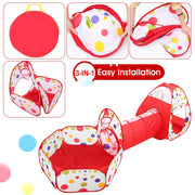 3 In 1 Child Crawl Tunnel Tent Kids Play Tent Ball Pit Set Foldable Children Play House Pop-up Kids Tent w/Storage Bag for Indoor Outdoor Travel Use