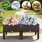 Outdoor Raised Garden Bed with Legs Elevated Planter Box with Self-watering System for Garden Patio Balcony Vegetables Flowers Herbs PP Plastic Box Ea