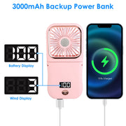 5 In 1 Folding Mini Fan Hands-free Rechargeable Neck Fan Handheld Fan with 3 Speeds Power Bank Phone Holder Neck Strap for Home Office Travel Dormitor