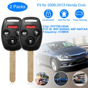 2Pcs Fit For Honda Civic 2006-2013 Remote Keyless Entry Shell Button Car Key Fob Uncut Key Cover Case N5F-S0084A N5F-A05TAA