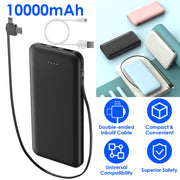 10000mAh Power Bank Portable Phone Charger External Battery Pack with LT & Type-C Double-ended Cable Type-C USB Cable Fit For IOSPhone 14 Android And