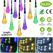 Outdoor Solar String Lights 21 Feet 30 LEDs Water Drop Solar Powered Lights Waterproof Solar Fairy Lights Decorative Solar Powered Lights for Home Pat