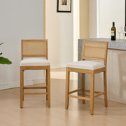 Solid Rubberwood Rattan Back Counter Stools Set of 2