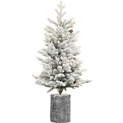 2FT Pre-Lit Flocked Christmas Tree with Pot & Pine Cones
