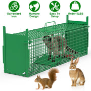 38in 2 Door Live Animal Cage Trap For Animals Under 18LBS Easy To Setup Humane Galvanized Iron Trap Cage For Raccoons Armadillos Groundhogs Muskrats O