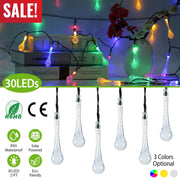 Outdoor Solar String Lights 21 Feet 30 LEDs Water Drop Solar Powered Lights Waterproof Solar Fairy Lights Decorative Solar Powered Lights for Home Pat